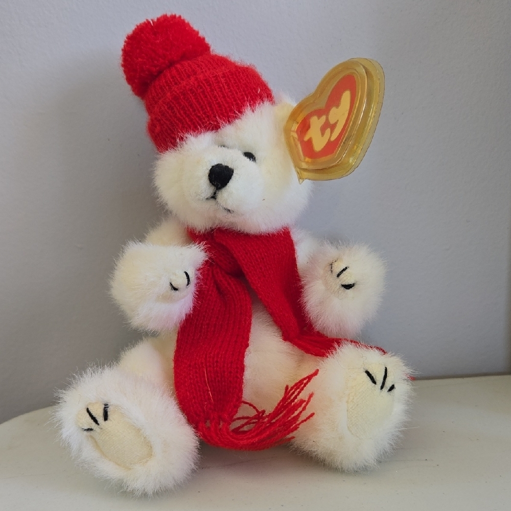 Ty White and Red Winter Stuffed Bear